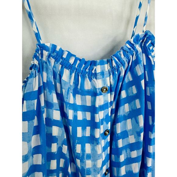 Lilly Pulitzer Silvana Tie-Sleeve Tank Gingham Check Watercolor Blue – Size XS - Picture 3 of 8